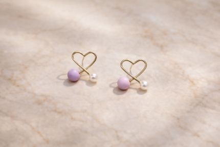 Lavender Heart Charm Studs
