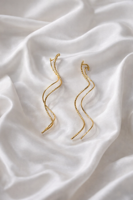 Golden Wave Drop Earrings